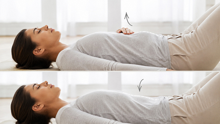 irl performing diaphragmatic breathing