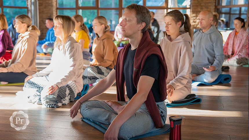 group practicing pranayama
