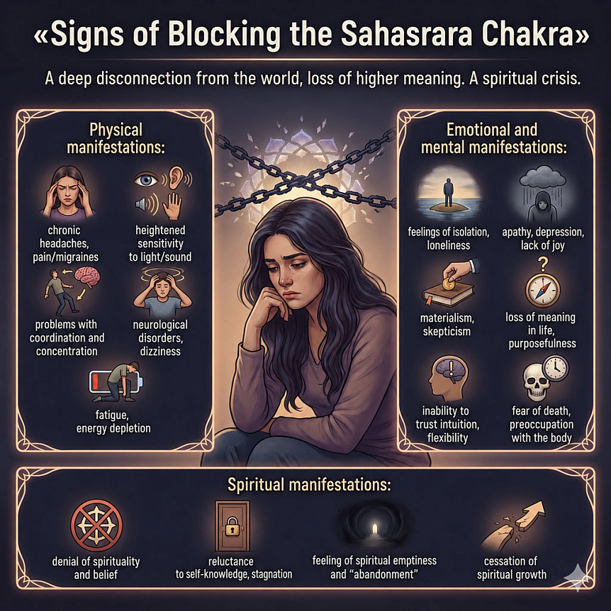 Signs of Sahasrara chakra blockage: physical, emotional and spiritual manifestations