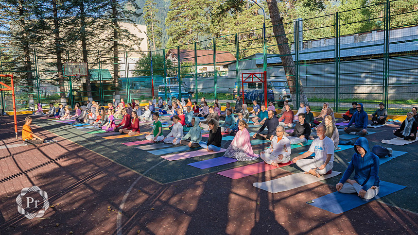 group practicing pranayama outdoors