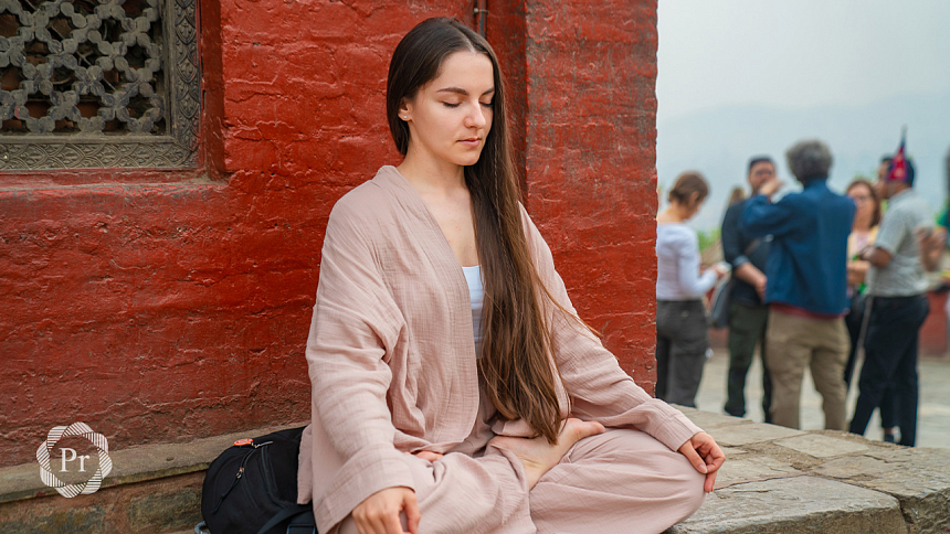 girl meditating in Tibet