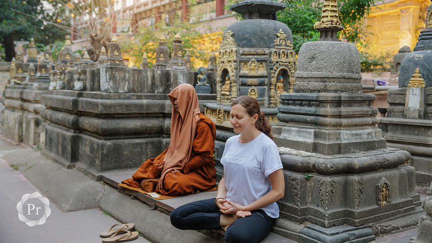 nuns and woman meditating together