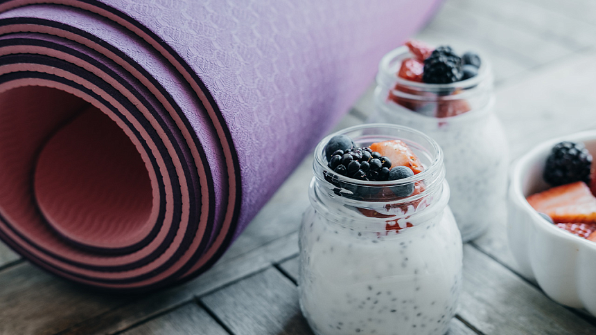 dessert and yoga mat