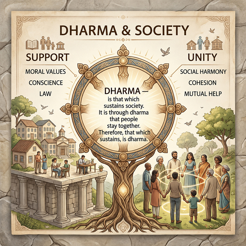 Infographic of the structure of Dharma, illustrating the concept of the supporting principle as the foundation of social bonds