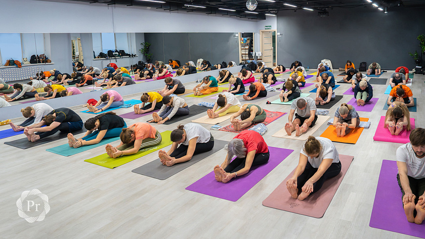 Group practicing asanas photo