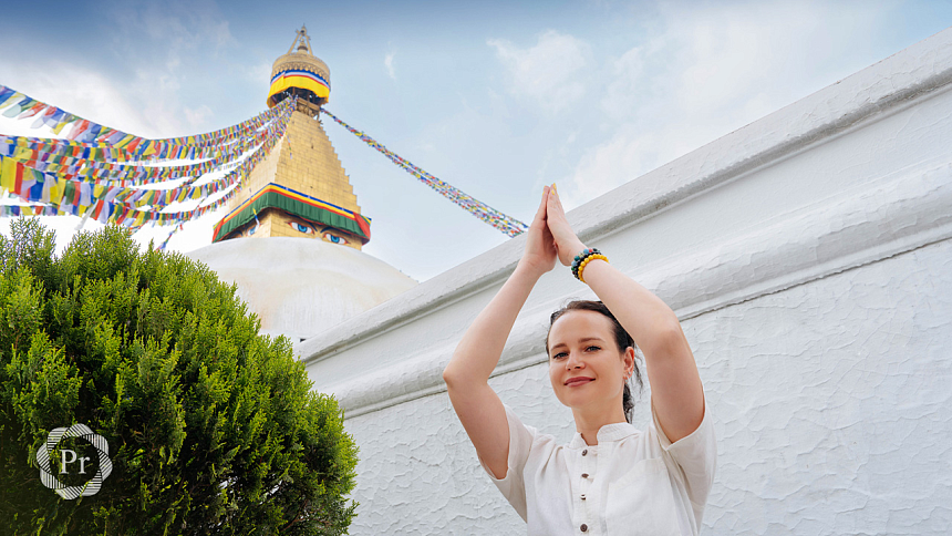 namaste and stupa photo