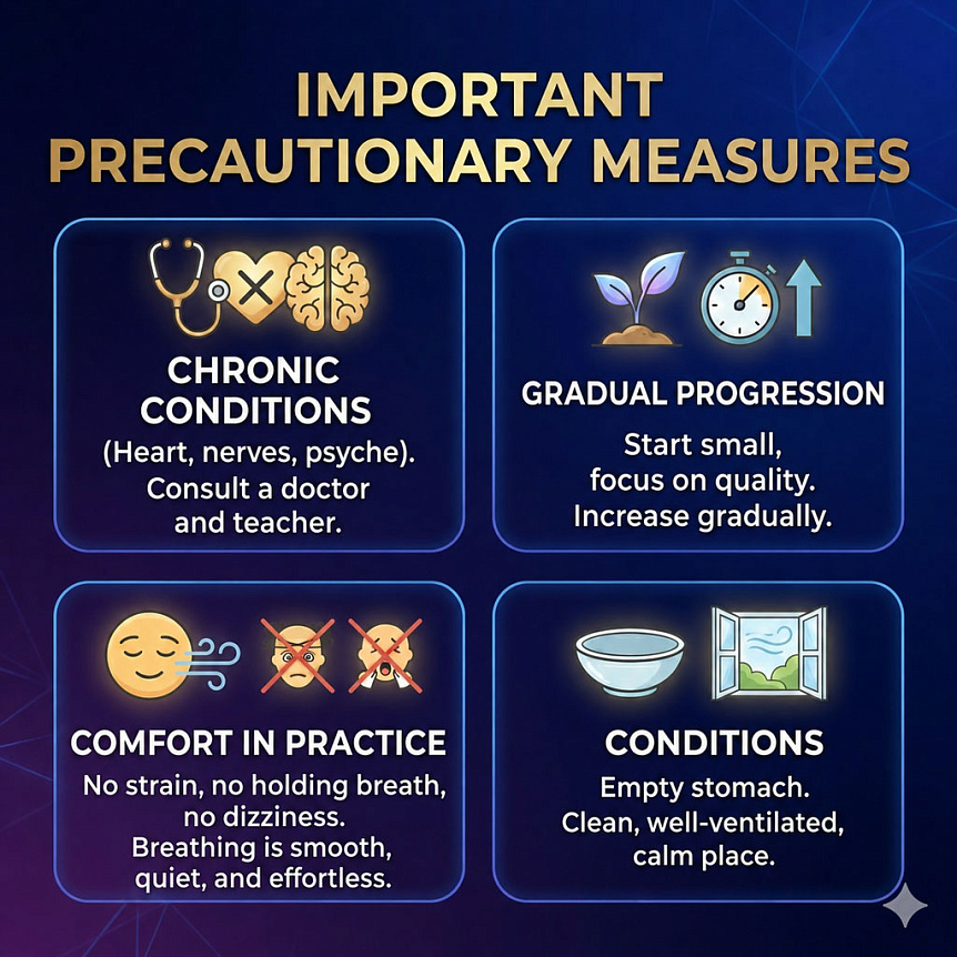 Infographic: important precautions and conditions for practicing pranayama