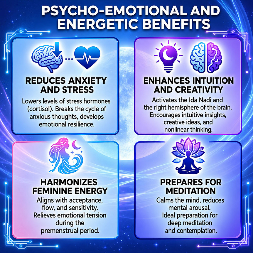Psycho-emotional and energetic benefits of lunar breathing